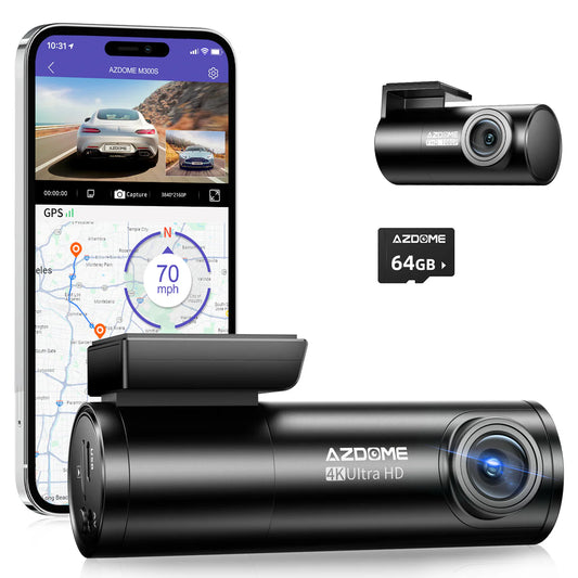 AZDOME M300S 4K DASH CAM FRONT AND REAR GPS VOICE CONTROL WDR NIGHT VISION G-SENSOR