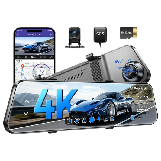 Azdome PG17 2CH Mirror Dash Cam 4K with 12" Touch Screen 64GB منظرة الداش كام الذكية أزدوم