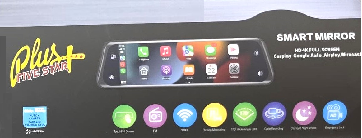 MIRROR FULL SCREEN WITH CARPLAY 4K (MR CARPLAY) 9.6" , AIRPLAY,MIRACAST