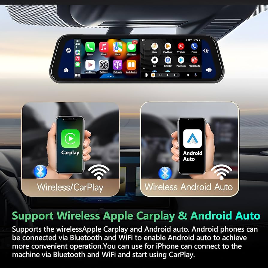 MIRROR FULL SCREEN WITH CARPLAY 4K 9.6" (AIRPLAY, MIRACAST) *FIVE STAR PLUS*