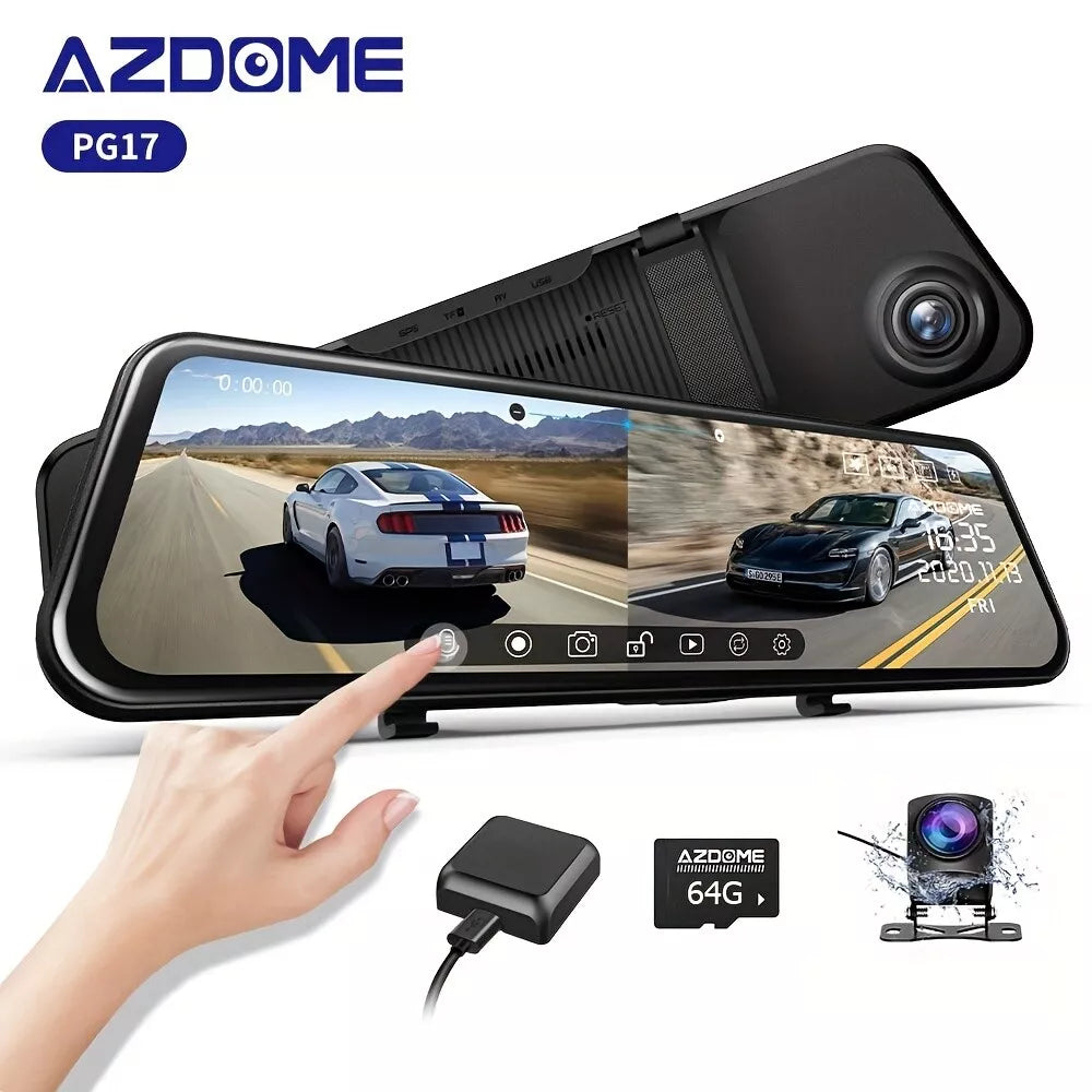 Azdome PG17 2CH Mirror Dash Cam 4K with 12" Touch Scree